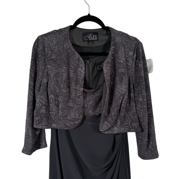 Alex Evening Grey Sparkle Maxi Dress Jacket Set Wedding Mother of Bride Women 12 - Picture 2 of 7
